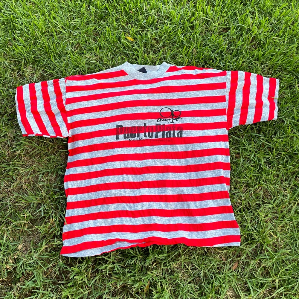 80s 90s Vintage Ocean Pacific OP Striped Shirt Puerto Plata Dominican Republic